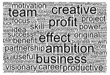 Creative team profit concept word cloud on transparent background