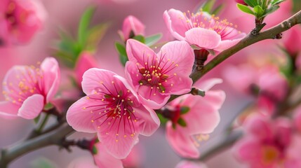 Obraz premium A Mesmerizing Display of Pink Peach Blossoms in Full Bloom, Capturing the Essence of Springtime Beauty and Nature's Artistry