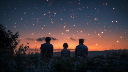 Happy Family Enjoying a Beautiful Sunset on Vacation - Perfect Moment of Togetherness and Joy in Nature