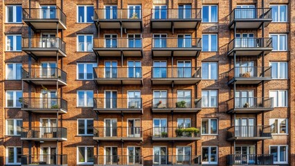 Fototapeta premium Close-up of a residential building facade with deep recessed balconies in Copenhagen, Denmark