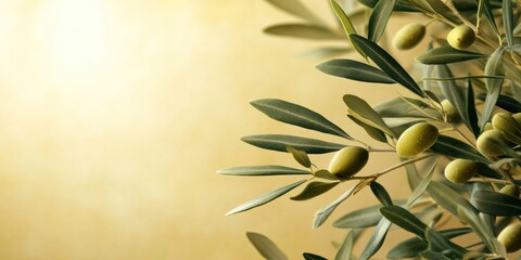 Brown khaki background decorated with Olives and olive branches. Background with olive leaves for your package and design illustration.