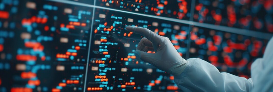 Data analysis science and big data with AI technology, Genetic engineer with a futuristic interface, manipulating DNA sequences, bioinformatics, Insights development engineer - Powered by Adobe