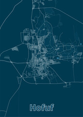 Hofuf, Saudi Arabia artistic blueprint map poster