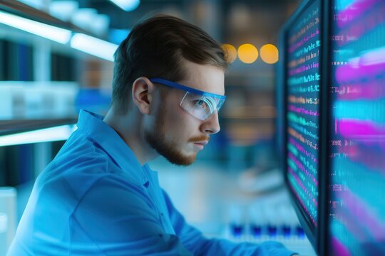 Data analysis science and big data with AI technology, Genetic engineer with a futuristic interface, manipulating DNA sequences, bioinformatics, Insights development engineer