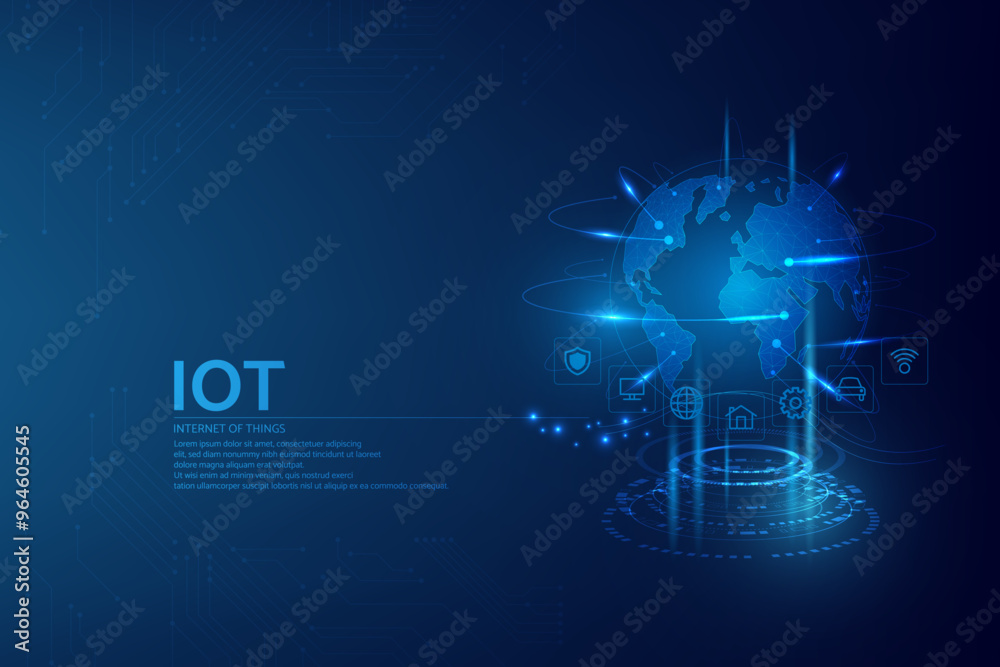 Poster internet of things (iot) concept.big data cloud computing network of physical devices with secure ne