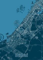 Dubai United Arab Emirates artistic blueprint map poster