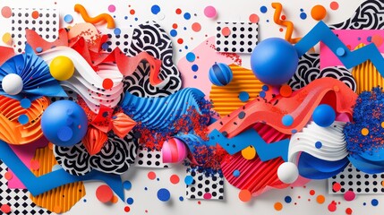 Vibrant Abstract Paper Arts Collage with Geometric Shapes, Textures, and Bold Colors