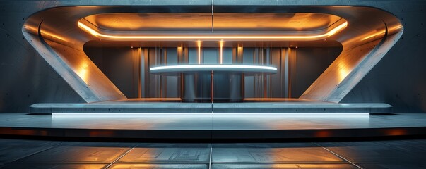Mockup of a podium with a high-tech, futuristic design.