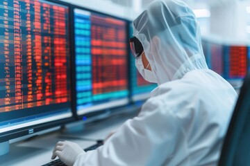 Data analysis science and big data with AI technology, Genetic engineer with a futuristic interface, manipulating DNA sequences, bioinformatics, Insights development engineer