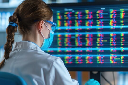 Data analysis science and big data with AI technology, Genetic engineer with a futuristic interface, manipulating DNA sequences, bioinformatics, Insights development engineer