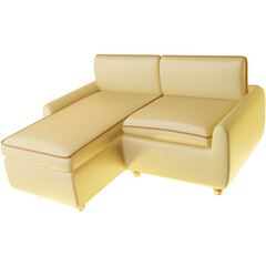 3D Render of an L-Shaped Sofa, Perfect for Living Room or Lounge Area Projects. Clipart for Furniture, Home Interiors, and Spacious Seating Arrangements.