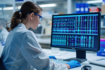 Data analysis science and big data with AI technology, Genetic engineer with a futuristic interface, manipulating DNA sequences, bioinformatics, Insights development engineer