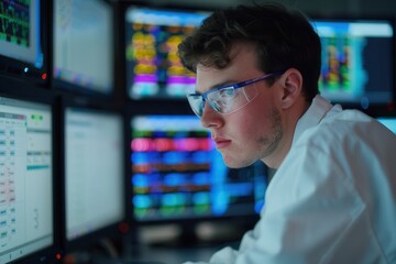 Data analysis science and big data with AI technology, Genetic engineer with a futuristic interface, manipulating DNA sequences, bioinformatics, Insights development engineer