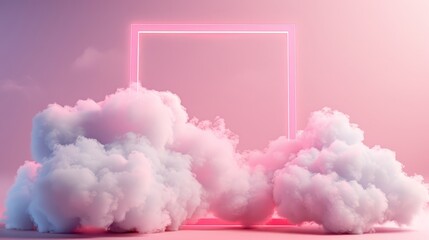 ** Futuristic Frame Border with Cloud Computing Concept Background in Soft Pink and Blue Tones..**