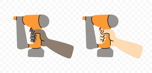 Hand holds nailer or nailgun, graphic design. Construction, repair, construction tools and people, vector design and illustration