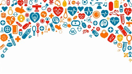 Colorful Frame Border Background with Health and Medical Icons for Healthcare and Wellness Themes