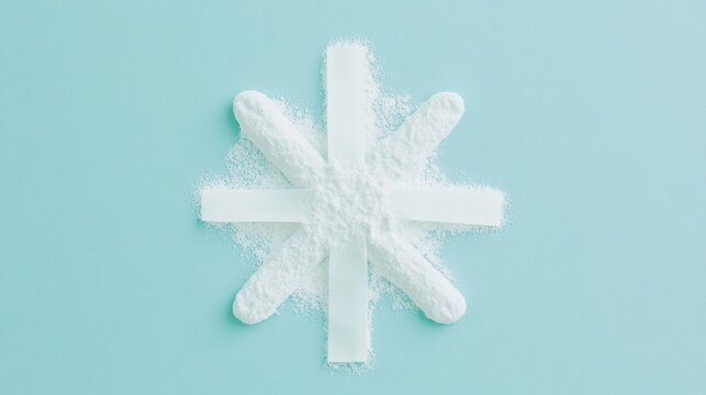 Creative Minimalist Snowflake Design Using Gloves and Protective Clothing on Teal Background