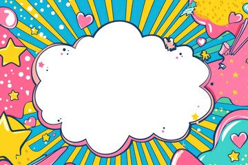  Cartoon comic book background with white space in the center, an empty white center for text or message, colorful pop art style For comic book and manga. Text banner. Vector bright dynamic cartoon 