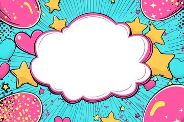  Cartoon comic book background with white space in the center, an empty white center for text or message, colorful pop art style For comic book and manga. Text banner. Vector bright dynamic cartoon 