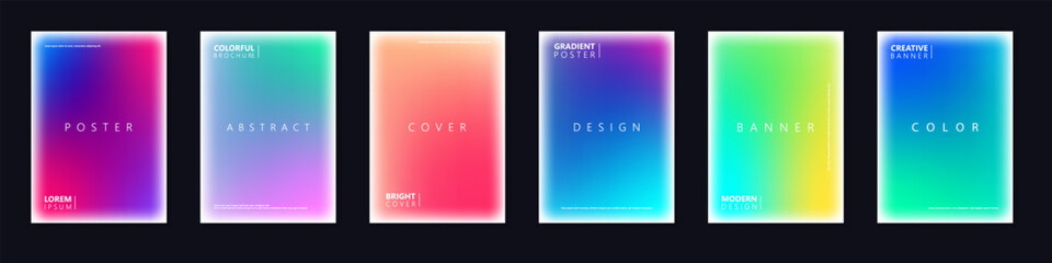 Collection of colorful abstract covers, templates, placards, brochures, banners, flyers and etc. Bright gradient posters, cards, catalogs. Vibrant multicolor backgrounds