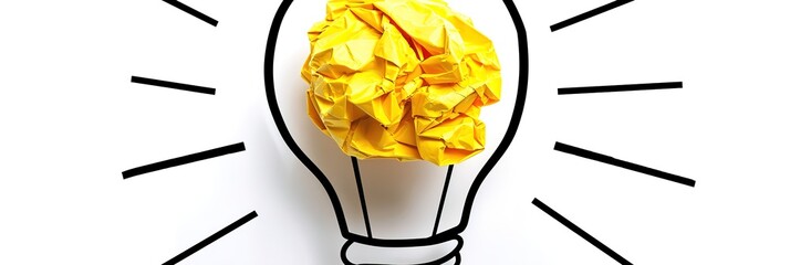 A crumpled paper ball inside a light bulb, representing a new idea or inspiration.