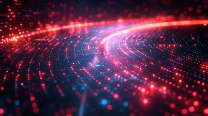 Obraz premium Futuristic Digital Background with Glowing Red and Blue Dots in a Dynamic Wave Pattern