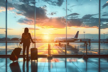 Fototapeta premium travelers waiting for their flight at the airport