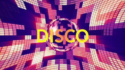Animation of disco text over disco ball and shapes - Powered by Adobe
