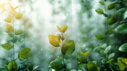 Lush Green Leaves with Sunlight and Bokeh Background in a Tranquil Natural Setting