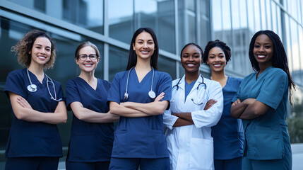 Diverse Group of Confident Healthcare Professionals Standing Together