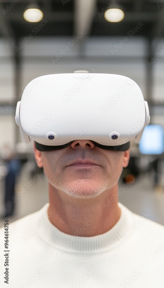 Aufkleber Man Using VR Headset in Modern High-Tech Lab