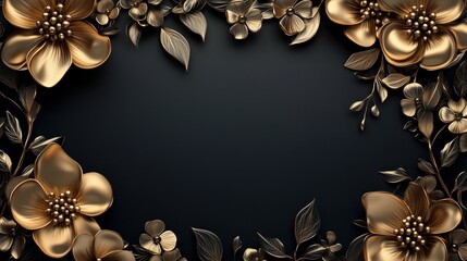 Luxurious black and gold floral frame background, perfect for photography, invitations, wedding, or luxury brand presentations and products.