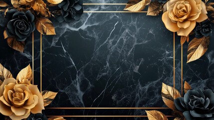 Luxurious black and gold floral frame background, perfect for photography, invitations, wedding, or luxury brand presentations and products.
