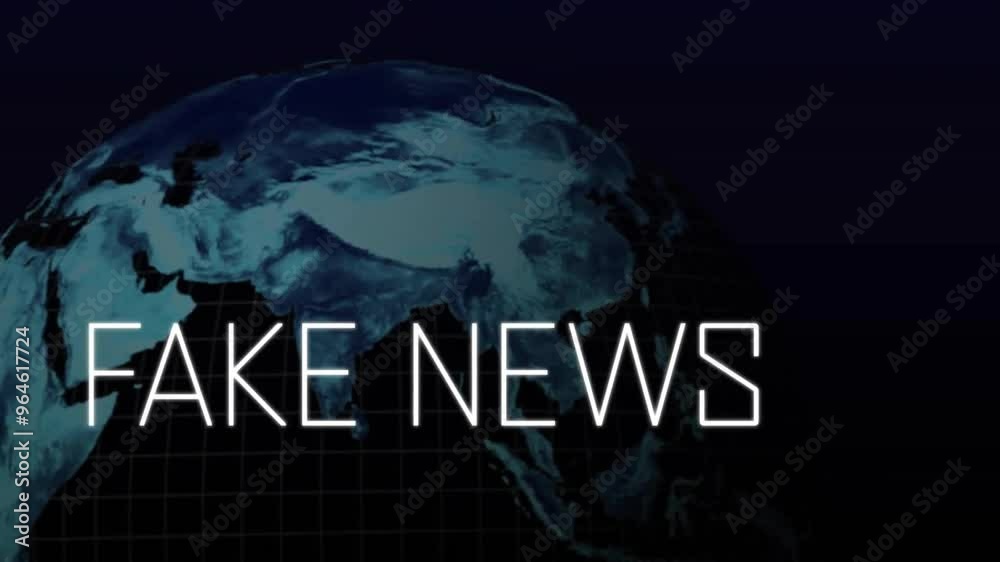 Wall mural animation of fake news text over spinning globe