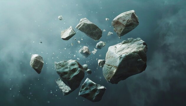 Image of fragmented rocky debris floating in the air