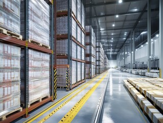 Obraz premium Food Ingredients Logistics Facility showcasing efficient and precise storage and distribution systems, highlighting the streamlined flow of goods.