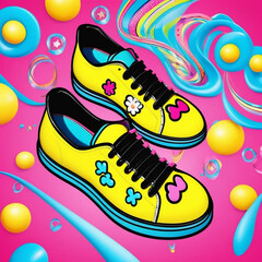 Vibrant 3D Cartoon-Style Shoe with Pop and Glow Effects