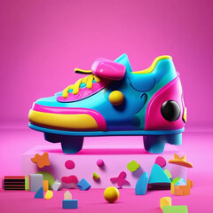 Vibrant 3D Cartoon-Style Shoe with Pop and Glow Effects