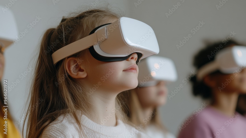 Poster students with ar glasses in music class utilizing augmented reality technology – engaging educationa