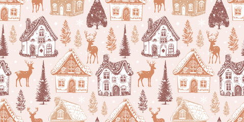 Whimsical Winter and Christmas Seamless Pattern