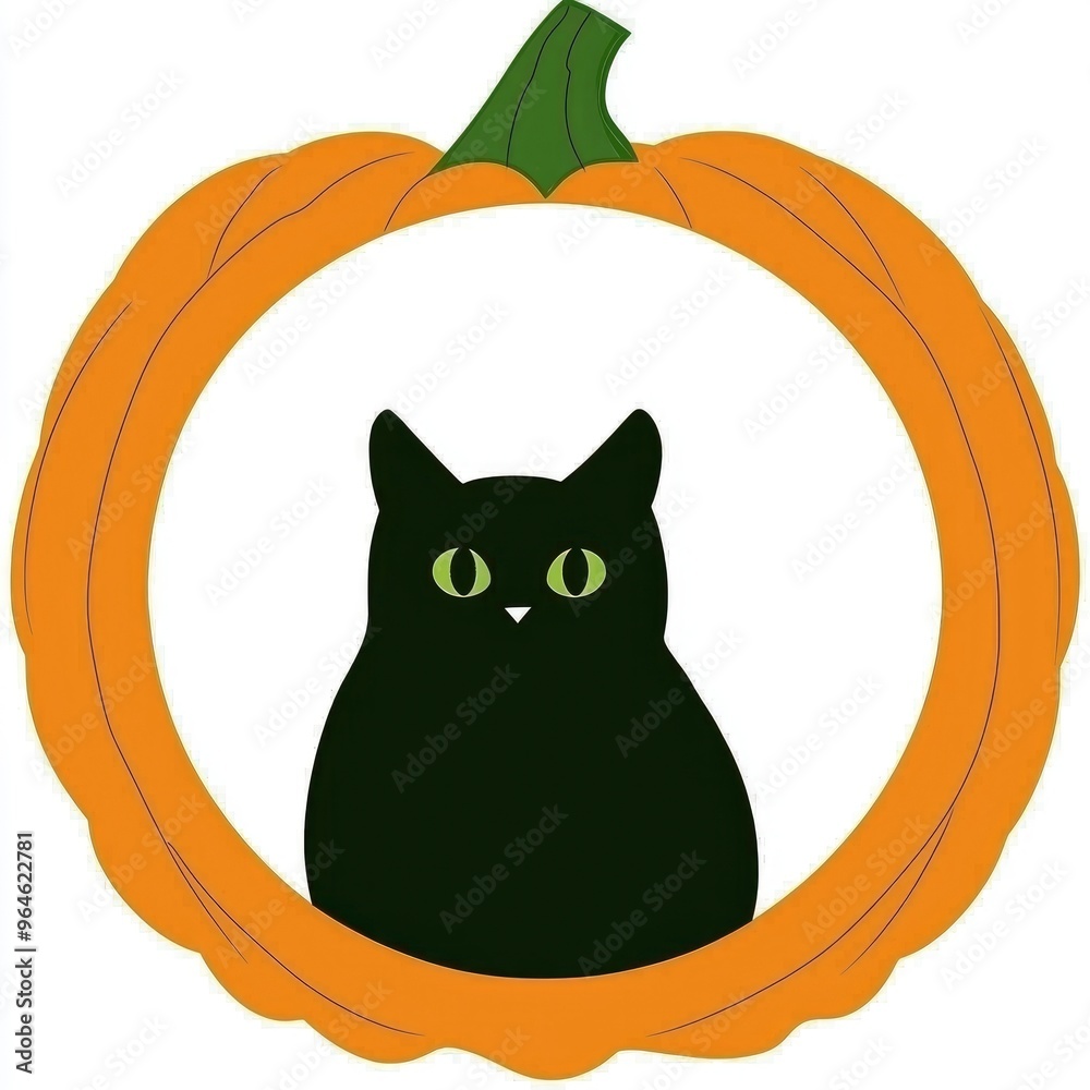 Poster Cute Cartoon Pumpkin Cat Halloween Illustration