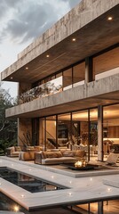 Obraz premium Minimalist urban villa with large, open spaces.