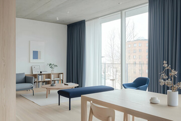 Fototapeta premium Modern Living Room with Minimalist Design and Cozy Seating