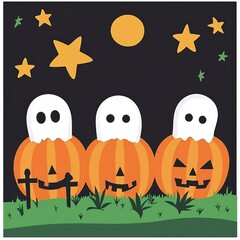 Obraz premium Jack-o'-lantern with a Bat and Graveyard