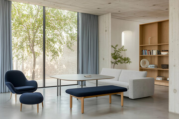 Fototapeta premium Modern Living Room with Minimalist Design and Cozy Seating