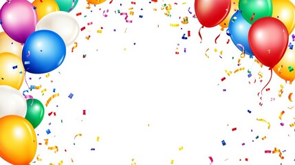 Festive background with gold balloons and scattered golden confetti. Premium background for a festive birthday celebration.