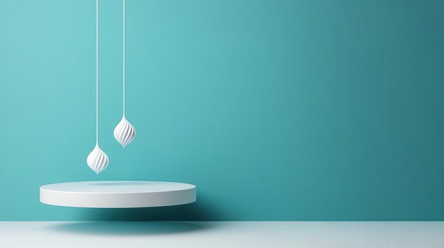 Artistic folded paper podium with a suspended platform, dynamic shapes, 3D illustration