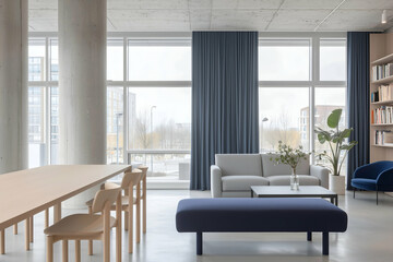 Fototapeta premium Modern Living Room with Minimalist Design and Cozy Seating