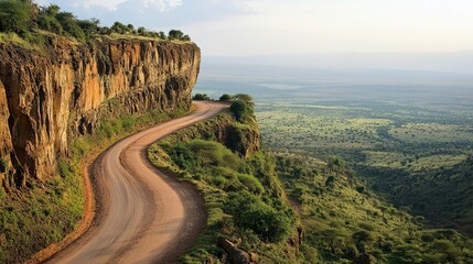 The winding roads of the Great Rift Valley in Kenya, with dramatic cliffs and expansive views.