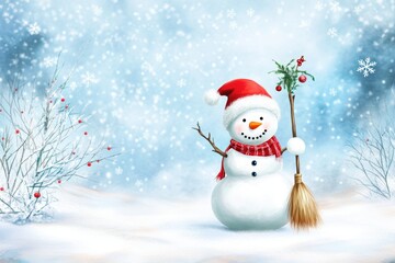 Obraz premium Cute Snowman For Christmas Card or Bag design